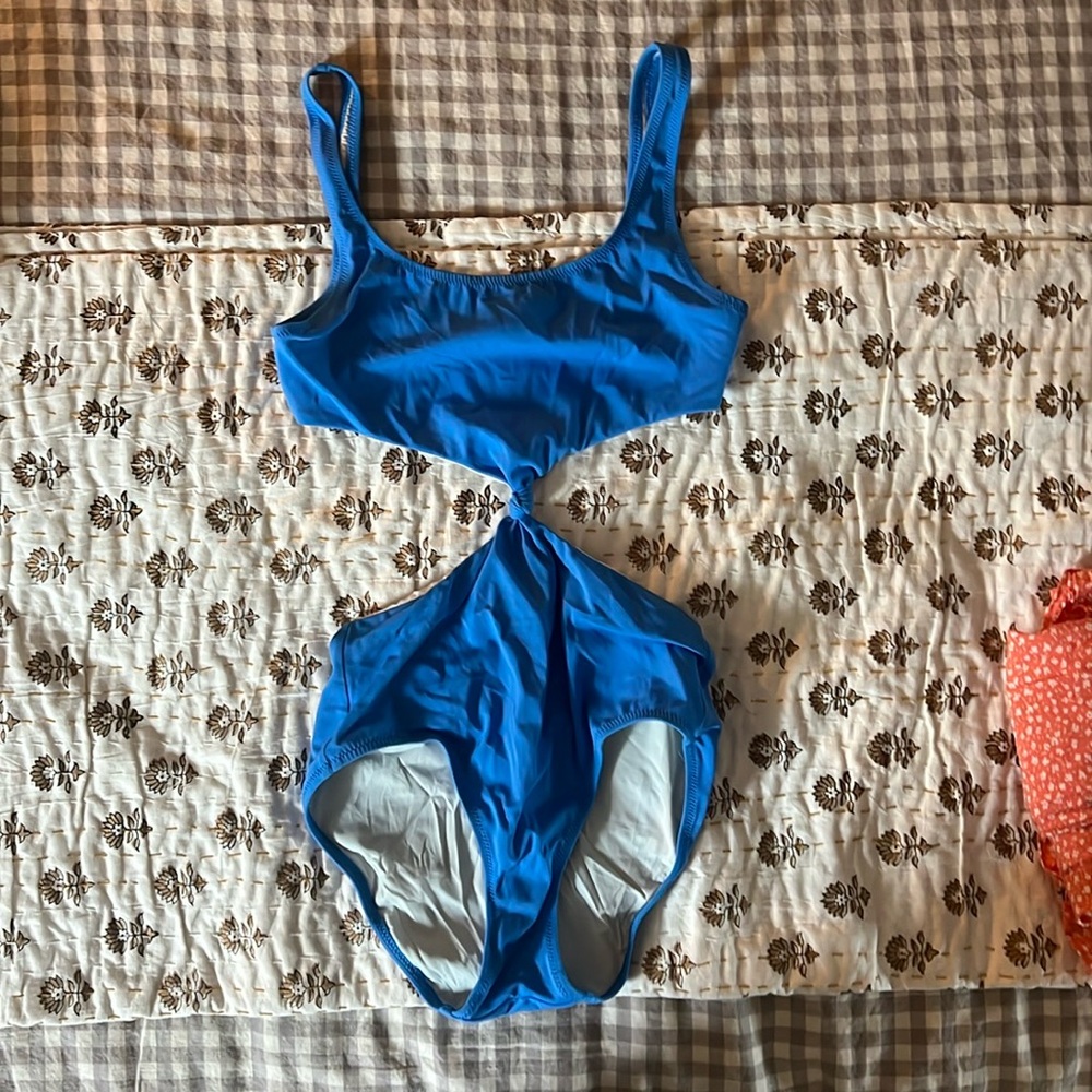 Solid & Striped bright blue one piece with cutouts